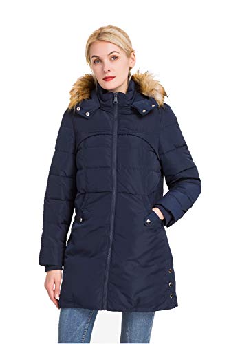 Polydeer Women's Classic Winter Jacket Soft Thickened Vegan Down Coat Warm Puffer Parka w/Faux Fur Hood