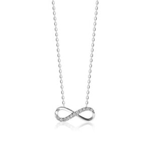 Orovi Woman Infinity Necklace/Pendant with Chain 9 ct / 375 White Gold with Diamonds Brilliant Cut 0.06 ct Chain 45 Cm