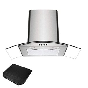 CIARRA CBCS9506B Wall Mounted Cooker Hood 90cm 650 m³/h Curved Glass Chimney Hoods with 3 Speed Recirculating Ducting Kitchen Ventilation Extractor Fan with Carbon Filter            [Energy Class A]