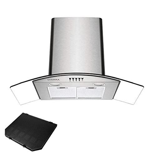 CIARRA CBCS9506B Wall Mounted Cooker Hood 90cm 650 m³/h Curved Glass Chimney Hoods with 3 Speed Recirculating Ducting Kitchen Ventilation Extractor Fan with Carbon Filter            [Energy Class A]