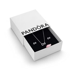 Pandora Infinity Gift Set - Women's Sterling Silver Sparkling Infinity Stud Earrings & Collier Pendant Necklace - Jewellery Set With Gift Box