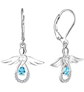 FJ Guardian Angel Pendant Necklace 925 Sterling Silver with Birthstone Cubic Zirconia Jewellery G...