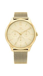 Tommy Hilfiger Analogue Multifunction Quartz Watch for Women with Gold Coloured Stainless Steel Mesh Bracelet - 1782458