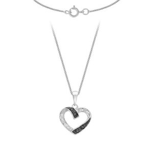 Carissima Gold 9 ct White Gold 0.10 ct Black and White Diamond Heart Pendant on Chain Necklace of 46 cm/18 inch
