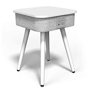Portable Smart Side Table Bluetooth Speaker With Wireless & USB Charging Dock (Square White)