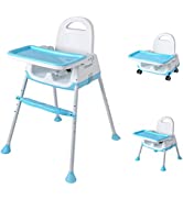 Baby High Chair Adjustable Feeding Chair with Storage Bag Cushion Double Tray Seat Belt Non-Slip ...
