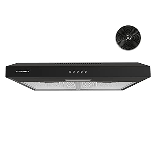 FIREGAS 60cm Visor Cooker Hood LED Extractor Hood Under Cabinet Hood Wall Mounted Extractor Fan Kitchen 600 mm Top Vented Range Hood