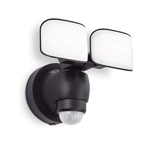 National Lighting Twin LED PIR Floodlight - IP44 Rated Outdoor Security Lights with Motion Sensor - Mains Powered Flood Lights Adjustable Double Head - 2 x 10W SMD LED 6000K Daylight White (Included)            [Energy Class A+]