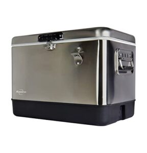 Koolatron Stainless Steel 51 L (54 qt) 85 Can Capacity Ice Chest Beverage Cooler with Bottle Opener Portable Cool Box for Camping Beach RV BBQ Tailgating Fishing (Silver and Black)