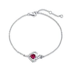 FANCIME Bracelets for Women 925 Sterling Silver White Gold Plated Rose Heart Birthstone Bracelet Fine Jewellery Gifts Christmas Birthday Valentine's Mother's Day Present for Her Wife Ladies Mum