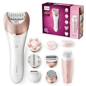 Philips Satinelle Prestige Wet and Dry Cordless Epilator for Face and Body with 7 Attachments and VisaPure Mini Facial Brush - BRP586/