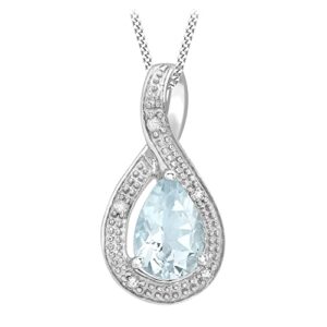 Carissima Gold 9ct White Gold 0.73ct Diamond and Aquamarine Crossover Pendant on Curb Chain Necklace of 46cm/18"
