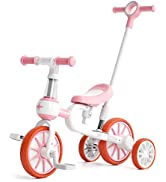 FAYDUDU 5 in 1 Baby Trike with Parent Handle Toddler Tricycle for 2-4 Years Old Kids Balance Bike...
