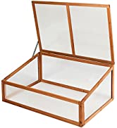 COSTWAY Plant Flower Vegetable Cold Frame, Wooden Polycarbonate Greenhouse with 2 Independent Lid...