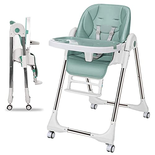 Foldable Baby High Chair Feeding Chair Portable Highchair with Double Tray Wheels Toddler 6 Months to 3 Years Old Boy Girl