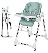 Baby High Chair Adjustable Feeding Chair with Large Storage Bags Disassemble Food Tray 5-Point Se...