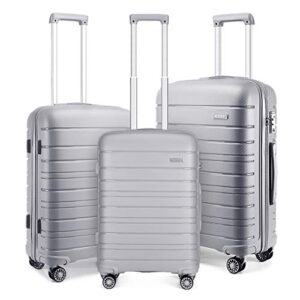 Kono Lightweight Polypropylene Luggage Sets with 4 Spinner Wheels and TSA Lock YKK Zipper Hard Shell Travel Trolley Suitcase (Grey)