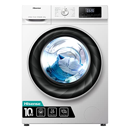 Hisense WFQY1014EVJM Freestanding 10 KG Front Load Washing Durable Inverter Machine Steam Wash Quick Wash 15 Washing Programs 1400 RPM White Energy Rating B            [Energy Class B]