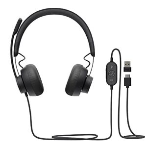 Logitech Zone 750 Wired On-Ear Headset with advanced noise-cancelling microphone