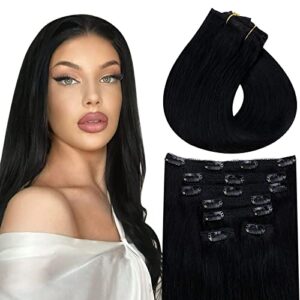 Vivien Black Hair Extensions Clip in Real Human Hair 14 Inch Thickness Human Hair Extensions Clip in for Women 120 Grams Clip in Hair Extension Full Head 7pcs #1 Natural Black