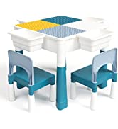FAYDUDU 5 in 1 Kids Table and Chair Set Multi-Activity Table with 2 Chairs include 120 Pcs Large ...