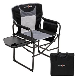 SUNNYFEEL Directors Chairs Folding Camping Chair for Adults with Table Side Pocket Heavy Duty up to 300 lbs Outdoor Lawn Garden Makeup