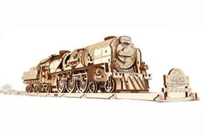 UGEARS 3D Puzzles For Adults V-Express Steam Train With Tender 3D Wooden Puzzle Model Kits for Adults and Teens 3D Puzzle Building Kit Wooden Model Kits