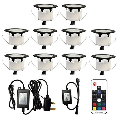 Decking Light Mains Powered YZGWZLD 45mm RGB and Warmwhite Plinth LED Deck Lights IP67 Waterproof 0.5W Buried Garden Ground Light for Indoor/Outdoor Christmas Decor Light - 10 Pack            [Energy Class F]