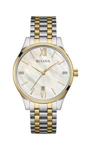 Bulova Women's Diamond Quartz Watch with Mother of Pearl Dial Analogue Display and Stainless Steel Gold Plated Bracelet 98S149