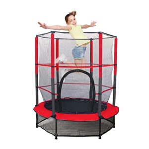 55'' Kids Trampoline Large Trampoline for Kids Foldable Fitness Bouncer with Safety Enclosure Net and Pad Bulit-in Zipper Frame Cover Heavy Duty Steel Jumping Training Indoor Outdoor Activities