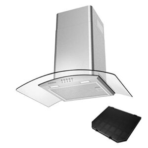 CIARRA CBC6S506 Class A Cooker Hood 60cm Curved Glass Chimney Hood with 3 Speed Ducted&Ductless Kitchen Ventilation Extractor Fan with Carbon Filter            [Energy Class A]