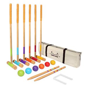 GoSports Six Player Croquet Set for Adults & Kids - Modern Wood Design with Deluxe (35") and Standard (28") Options