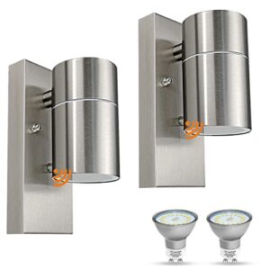 HiBay 2X Dust Till Dawn Wall Lights Outdoor Photocell Sensor Wall Lighting Stainless Steel Porch Lamp Mains Power -Incl. 2X 5W Warm White GU10 Bulbs            [Energy Class F]