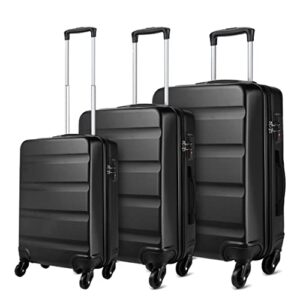 Kono Luggage Set Cabin/Medium/Large Suitcases Hard Shell Luggage with 4 Spinner Wheels and Dial Combination Lock(Black)