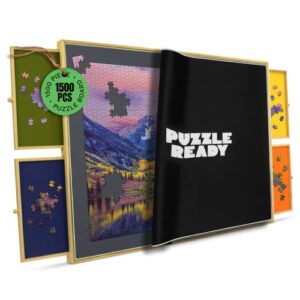 Jigsaw Board with Colourful Drawers & Cover Mat - 40.5” X 27” Wooden Puzzle Board for 1500 Pieces Jigsaw Puzzle - Portable Jigsaw organiser for Adults & Children by Puzzle Ready