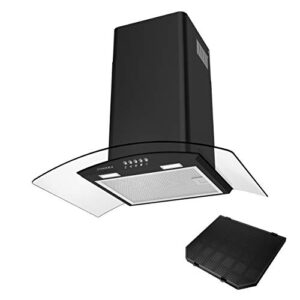 CIARRA CBC6B506 Cooker Hood 60cm Curved Glass Chimney Hood with 3 Speed Ducted&Ductless Kitchen Ventilation Extractor Fan with Carbon Filter            [Energy Class A]