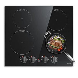 Induction Hob Black Glass Electric Cooktop Built-in 4 Zone Electric Hob with Knob 60cm