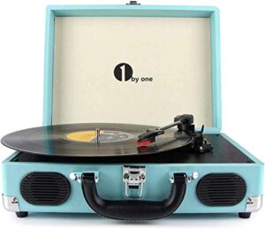 1 BY ONE Bluetooth Record Player Belt-Drive 3-Speed Portable Vinyl Turntable with Built in Speakers