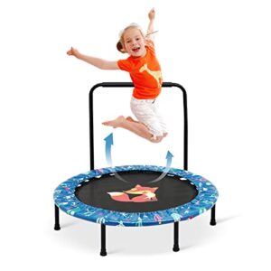 36-Inch Trampoline for Kids Mini Trampoline with Adjustable Handle and Safety Padded Cover Foldable Toddler Trampoline Indoor & Outdoor Rebounder Trampoline for Kids Play and Exercise