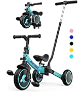 besrey 7-in-1 Toddler Tricycle with 5-Height Parent Steering Push Handle for 1-5 Years Old, Folda...