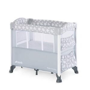 Hauck Bedside Crib Sleep N Care Plus / Co-Sleeper for New Born Babys from Birth up to 9 kg / Lowerable Side Part / Wheels / Toy Pockets / Storage Compartment / Foldable / Transport Bag / Teddy Grey