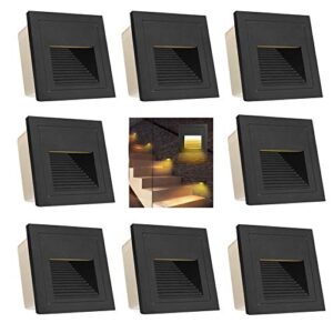 Arotelicht 8pcs/3W Wall Recessed Stair Lights LED Warm White Outdoor IP65 Step Light Square Recessed Wall Light Black Cover Garden Lighting Deck Balcony