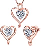 LAVUMO Jewellery Sets for Women Sterling Silver Heart necklaces Silver Gold Rose Gold Earring Set...