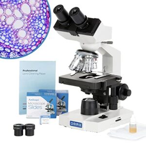 OMAX 40X-2000X LED Binocular Compound Lab Microscope w/Double Layer Mechanical Stage + Blank Slides
