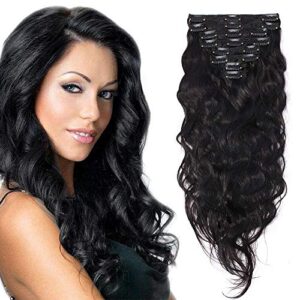 18" SEGO Real Hair Clip in Human Hair Extensions DOUBLE WEFT [#1B Natural Black] 100% Remy Thick Full Head 8PCS Wavy Curly (140g)