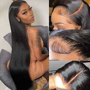 Lace Front Wigs Human Hair Straight 13x4 HD Lace Frontal Wigs Human Hair Wig for Black Women Pre Plucked With Baby Hair Bleached Knots 180% Density Glueless Brazilian Virgin Human Hair Wigs(20 Inch)
