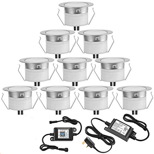 INDARUN Warm White Led Decking Lights 12V 1W Waterproof IP67 Ø45MM - Bluetooth Mesh Led Plinth Light Kits APP Control for Terrace/Patio/Path/Wall/Garden/Decoration