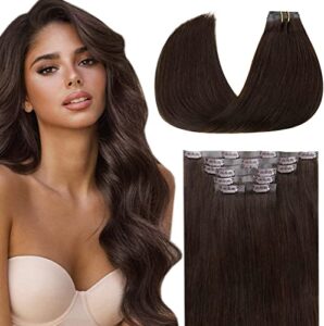 Vivien PU Clip in Hair Exntensions Dark Brown Seamless Clip in Extensions Human Hair 18inch 100% Remy Human Hair Seamless Clip Ins Invisible 7pcs/120g