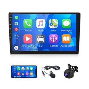 CAMECHO Apple Carplay Android Auto Double Din 9 Inch Touchscreen Bluetooth Car Stereo with FM Radio/USB/AUX-IN Support Mirror Link/SWC+ AHD Reverse Camera + Microphone