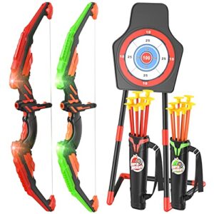 Doloowee 2 Pack Set Bow and Arrow for Kids with LED Lights - New Upgrade Archery Set Includes 2 Super Bow